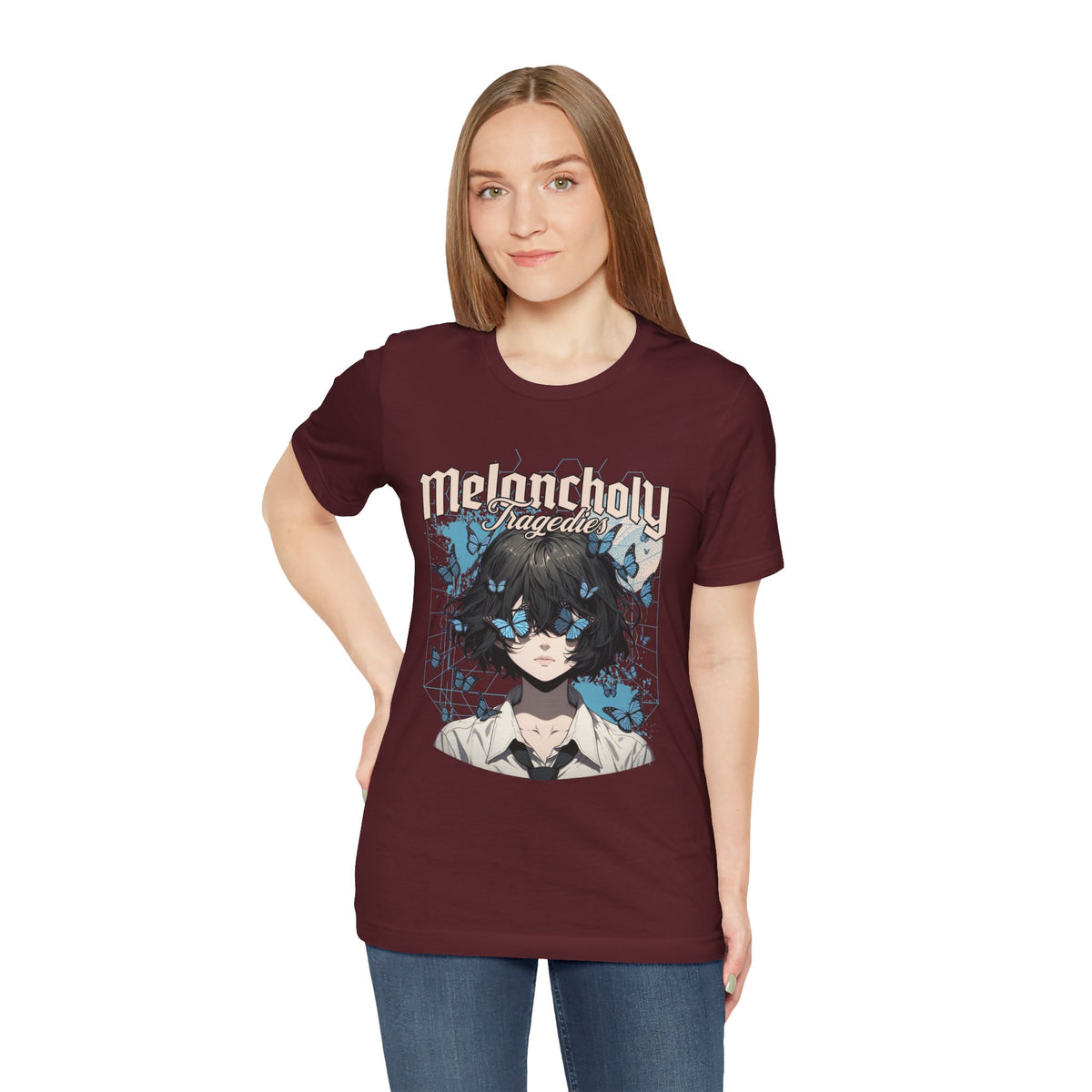 Melancholy Tragedia Anime Tee — Blue Butterflies Graphic T-Shirt