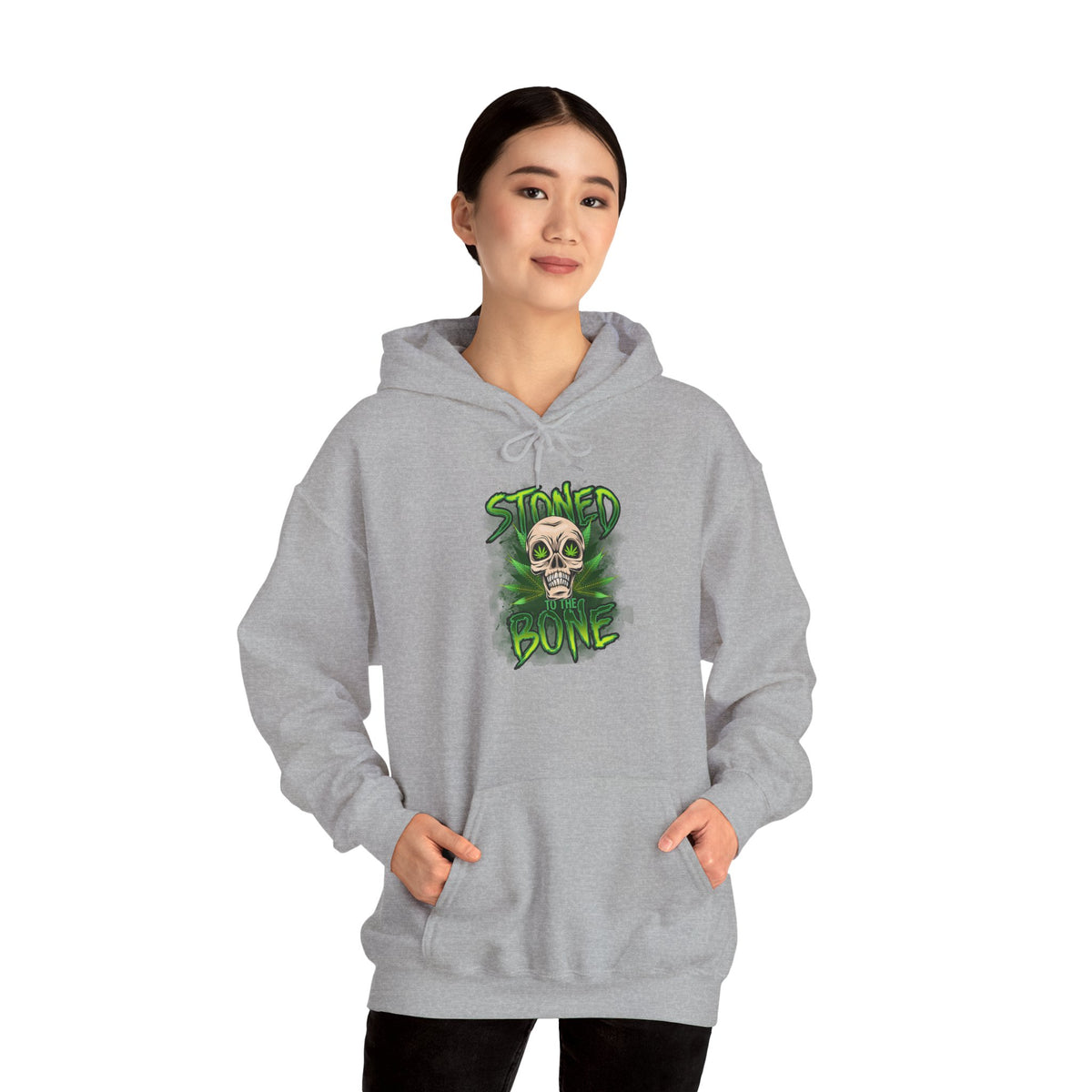Skull 'Stoned Bone' Hoodie – Green Cannabis Skull Graphic Pullover