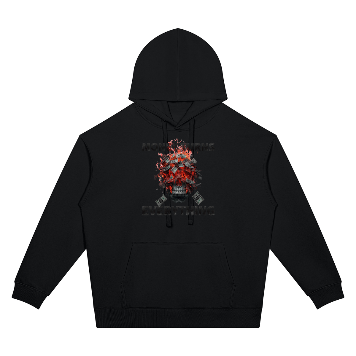 Burning Money Two-Sided Graphic Drop Shoulder Hoodie