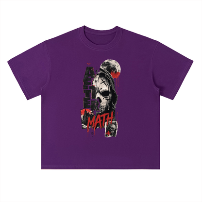Aftermath Skull and Moon Grunge Graphic Drop Shoulder Tee