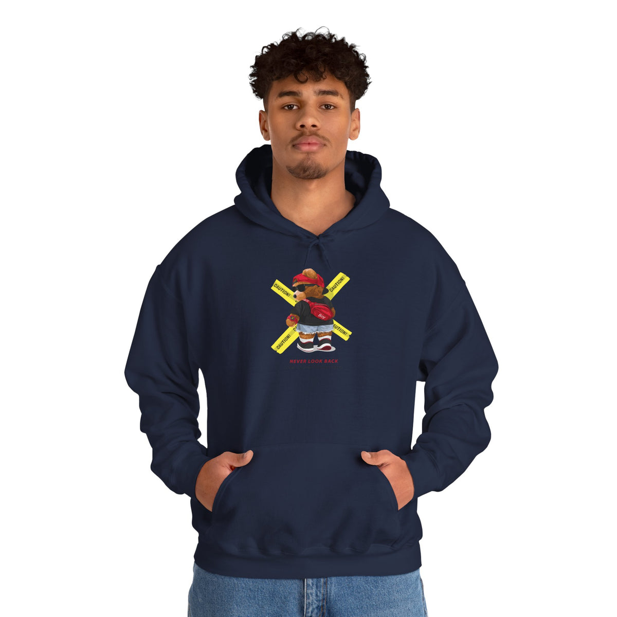 Hockey Bear Graphic Hoodie — 'Never Give Up' Cozy Skate Sweatshirt