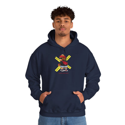 Hockey Bear Graphic Hoodie — 'Never Give Up' Cozy Skate Sweatshirt