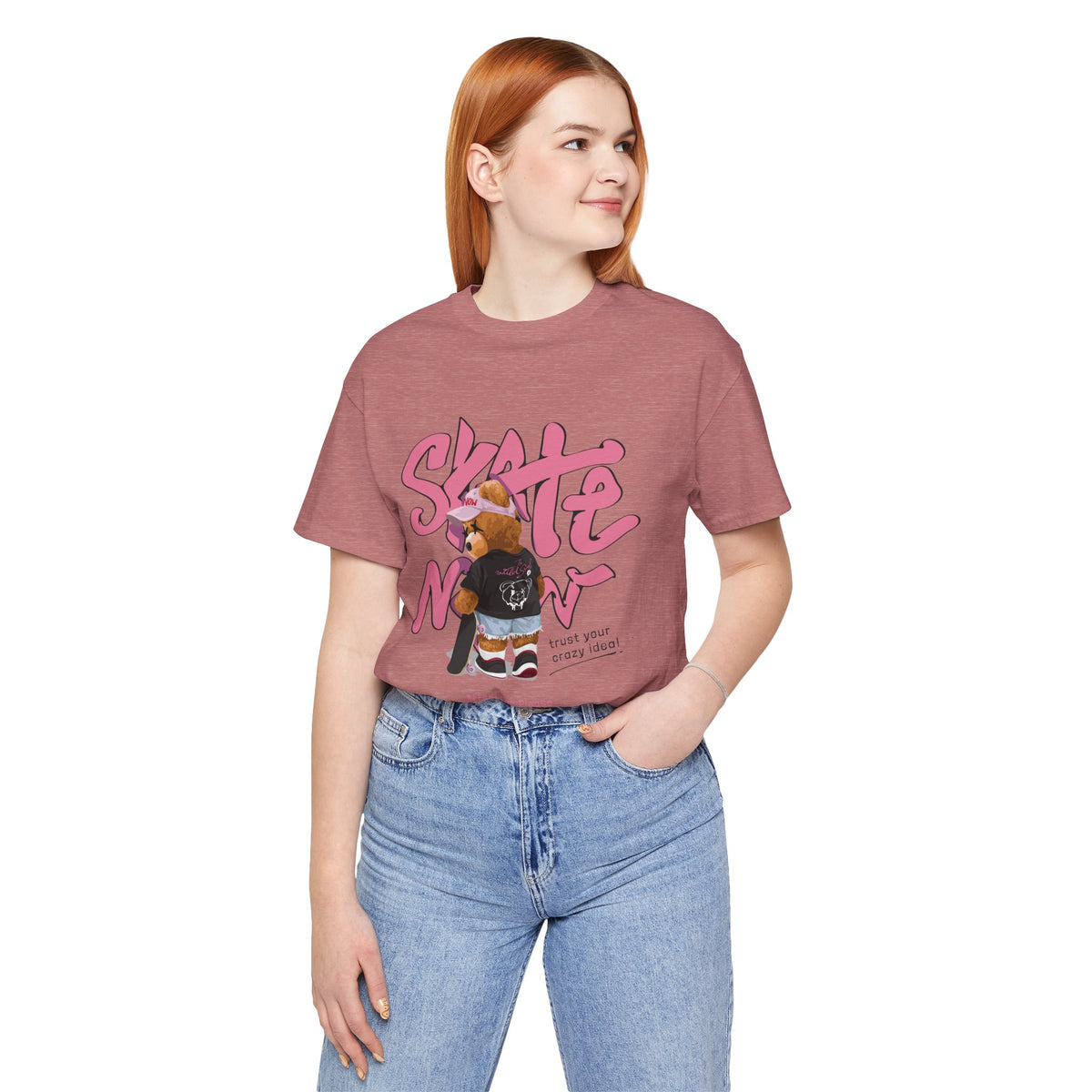 Skate Mom Bear Tee — Cute Pink Skateboard Graphic T-Shirt