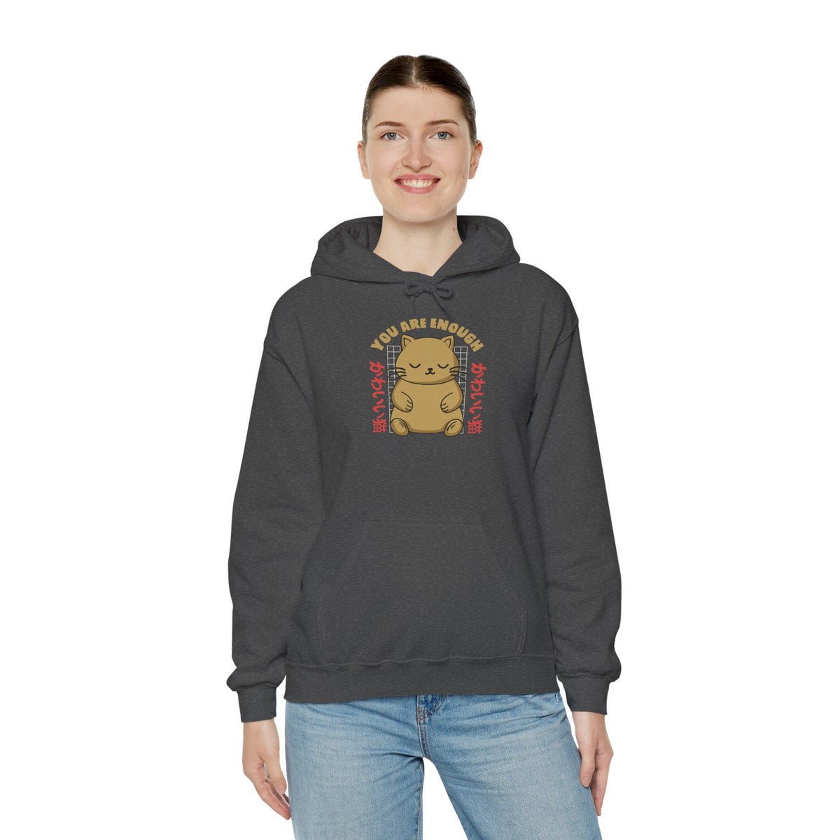 Hoodie — Cute 'You Are Enough' Kawaii Cat Comfort Hoodie