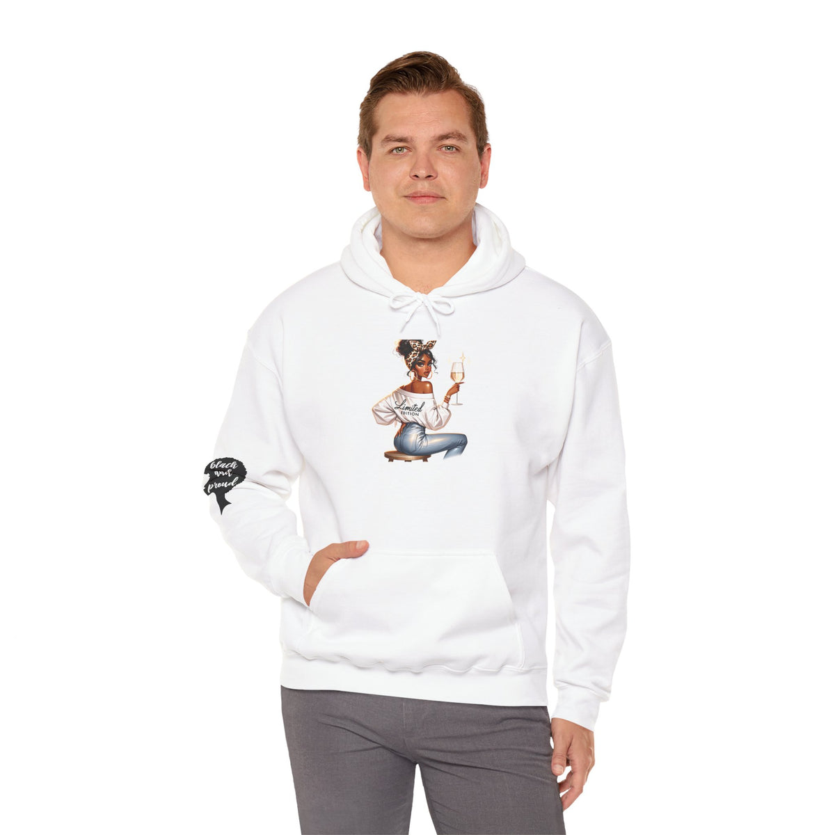 Cozy Chick Hoodie — Fashionable Woman Relaxing with Coffee Graphic Hooded Sweatshirt