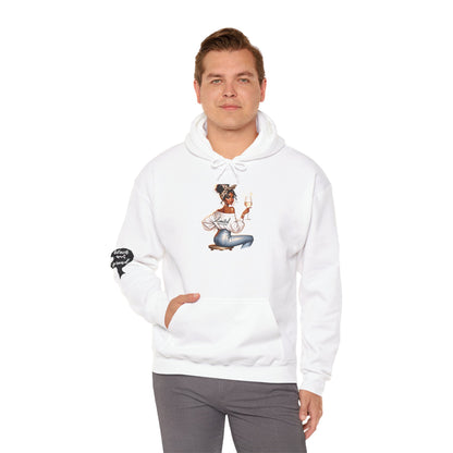 Cozy Chick Hoodie — Fashionable Woman Relaxing with Coffee Graphic Hooded Sweatshirt