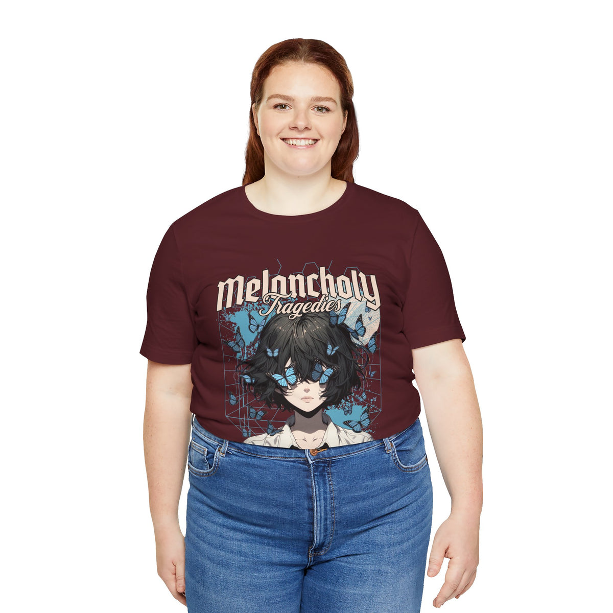 Melancholy Tragedia Anime Tee — Blue Butterflies Graphic T-Shirt