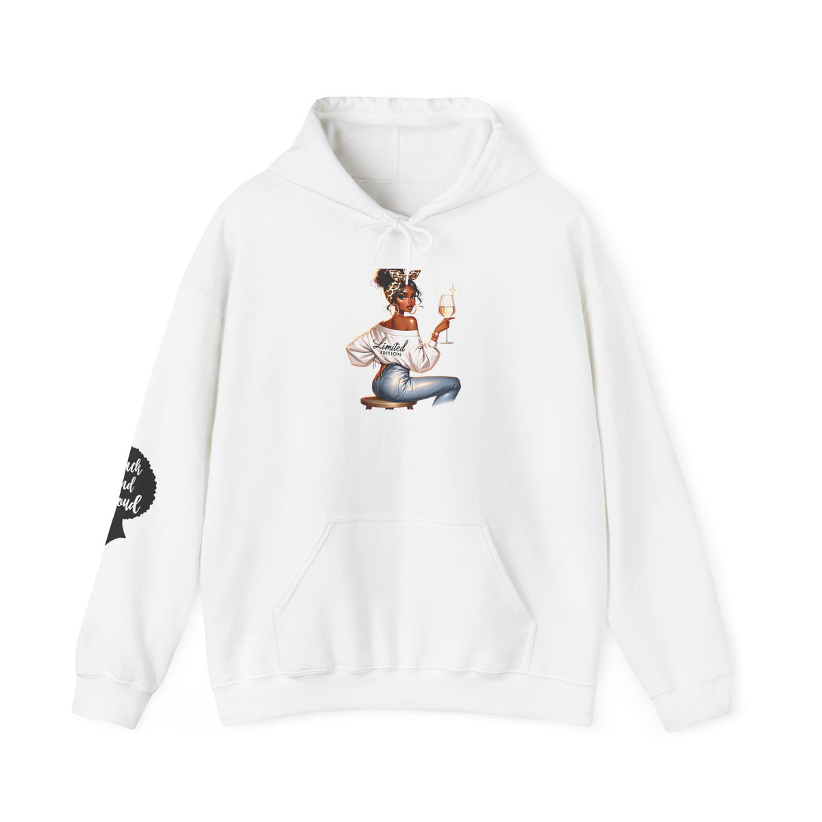 Cozy Chick Hoodie — Fashionable Woman Relaxing with Coffee Graphic Hooded Sweatshirt