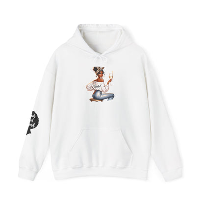 Cozy Chick Hoodie — Fashionable Woman Relaxing with Coffee Graphic Hooded Sweatshirt