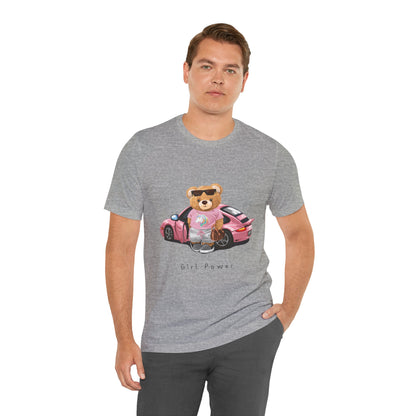 Girl Power Bear Tee — Cute Pink Car Teddy Graphic T-Shirt