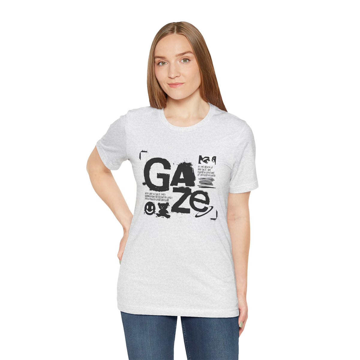Gaze Typography Graphic Tee — Abstract Monochrome Text Art T-Shirt
