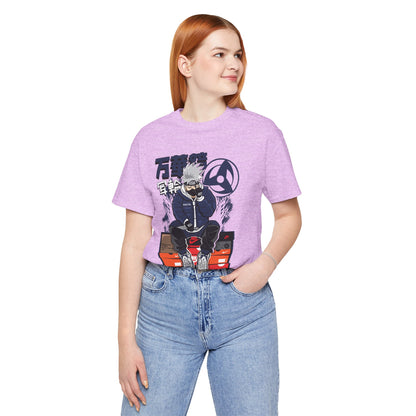 Anime Sneakerhead Tee — Sitting Character on Shoe Boxes with Japanese Text