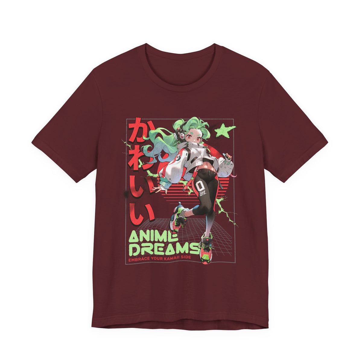 Anime Dreams Kawaii Tee — Neon Retro Anime Girl Graphic T-Shirt