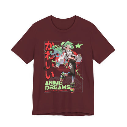 Anime Dreams Kawaii Tee — Neon Retro Anime Girl Graphic T-Shirt