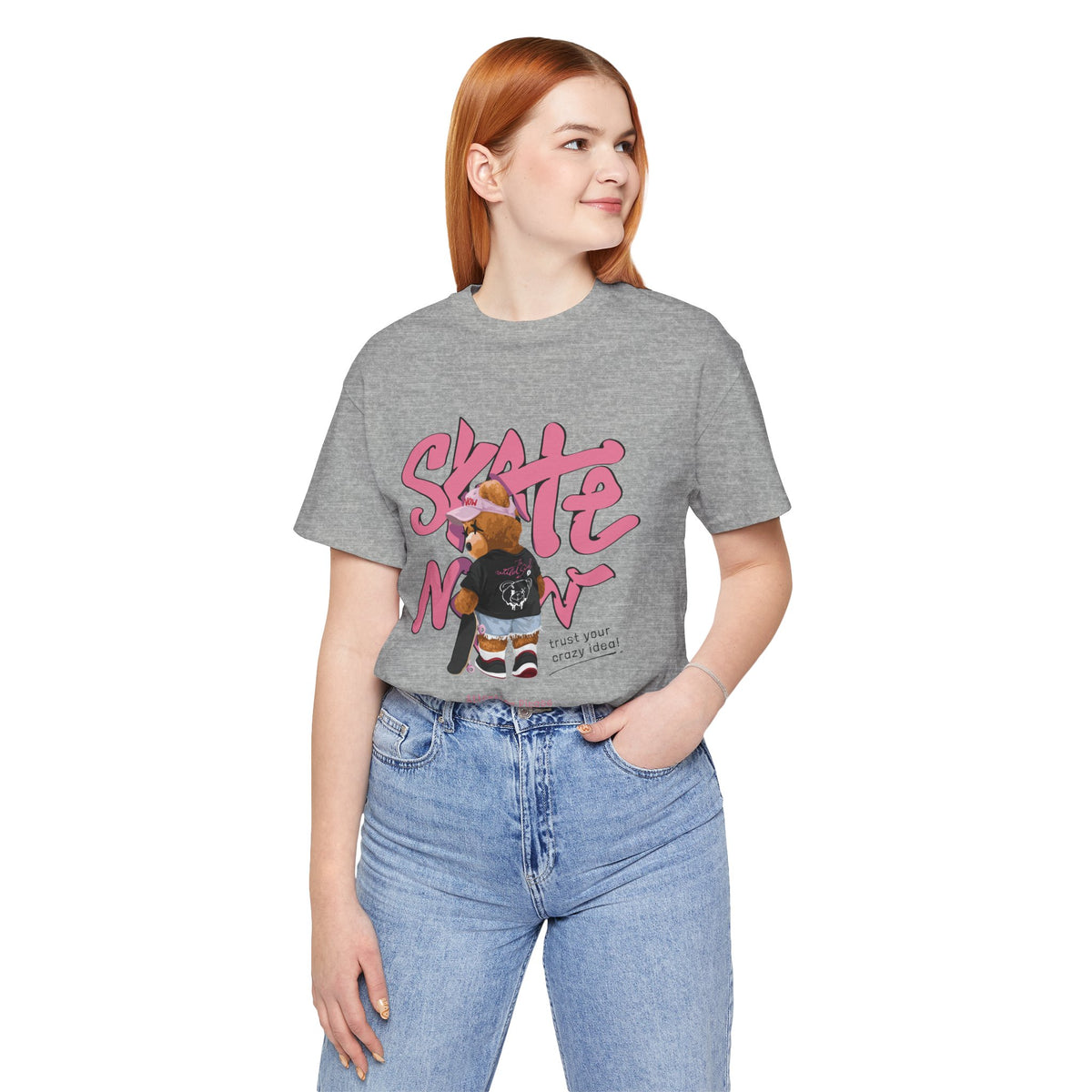 Skate Mom Bear Tee — Cute Pink Skateboard Graphic T-Shirt