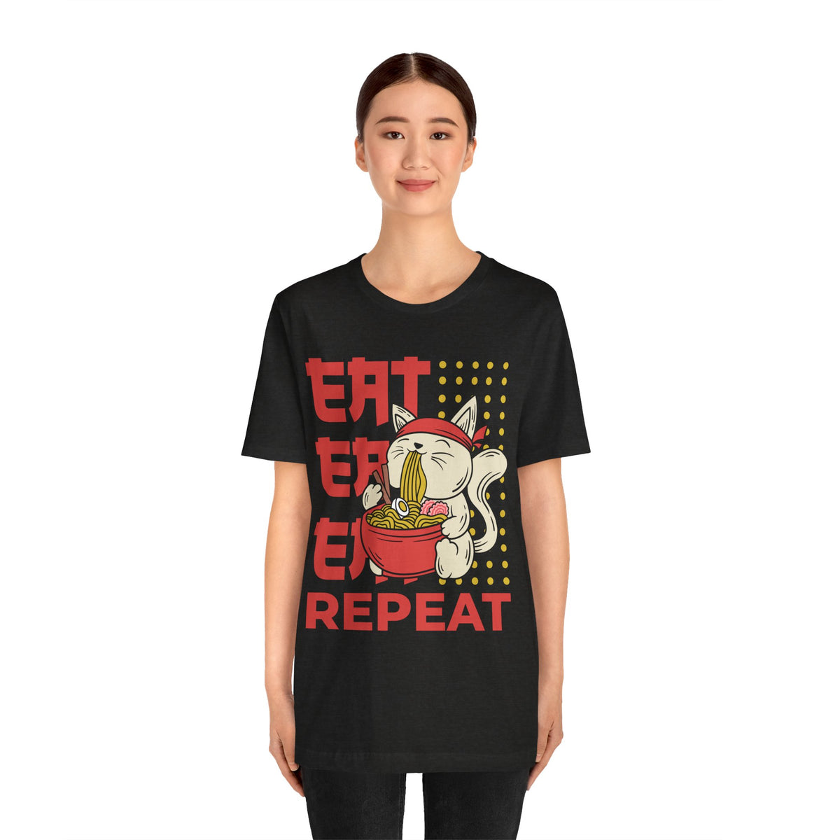 Ramen Cat Tee — "Eat Sleep Repeat" Cute Noodle Lover T-Shirt
