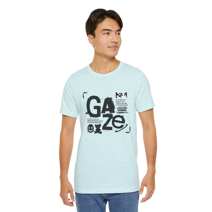 Gaze Typography Graphic Tee — Abstract Monochrome Text Art T-Shirt