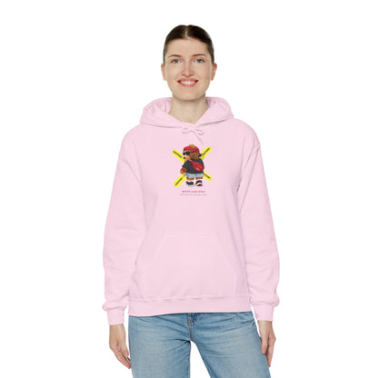 Hockey Bear Graphic Hoodie — 'Never Give Up' Cozy Skate Sweatshirt
