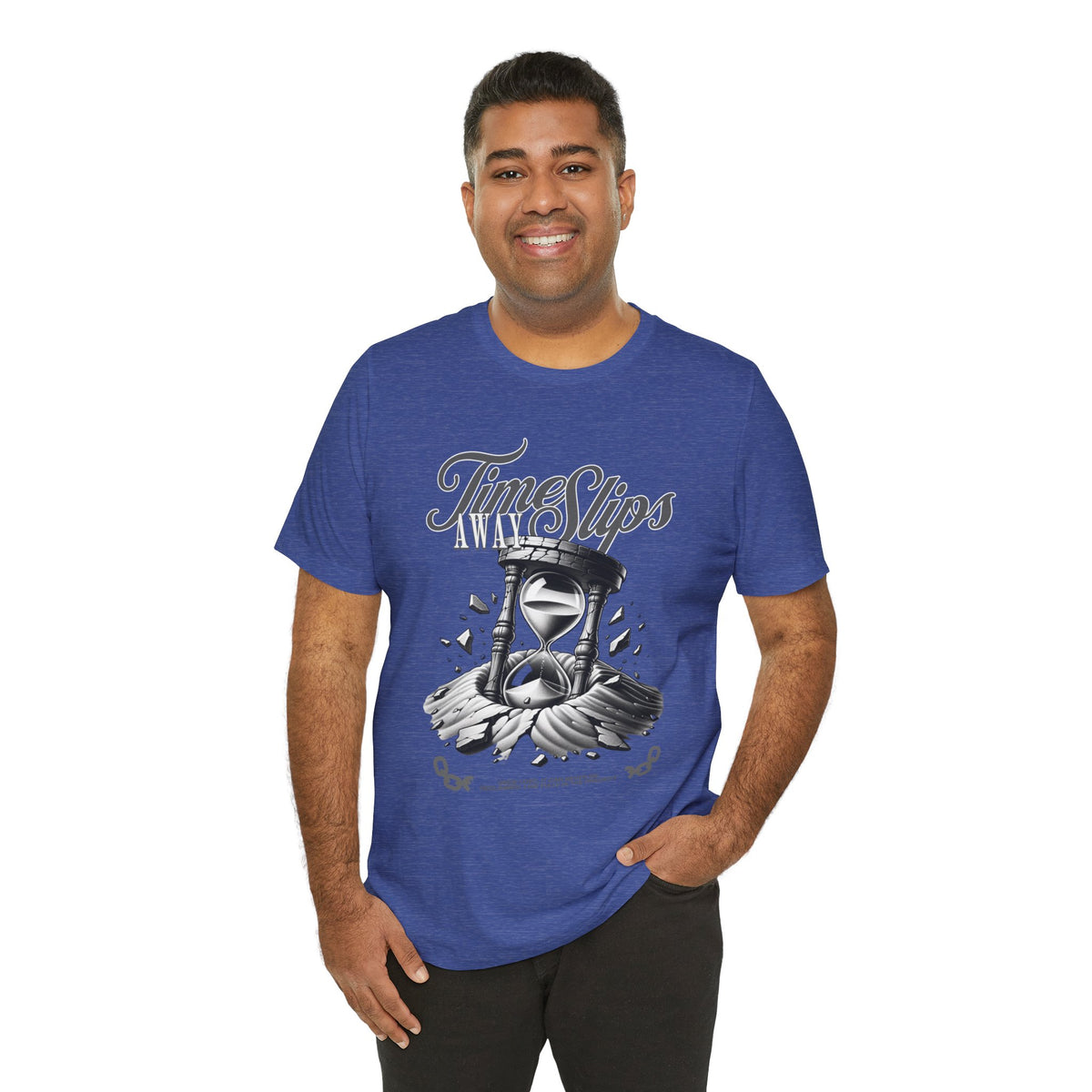 Time Slips Hourglass T‑Shirt — Vintage Black & White Graphic Tee
