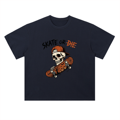 Skate or Die Skeleton Skateboarding Graphic Drop Shoulder Tee