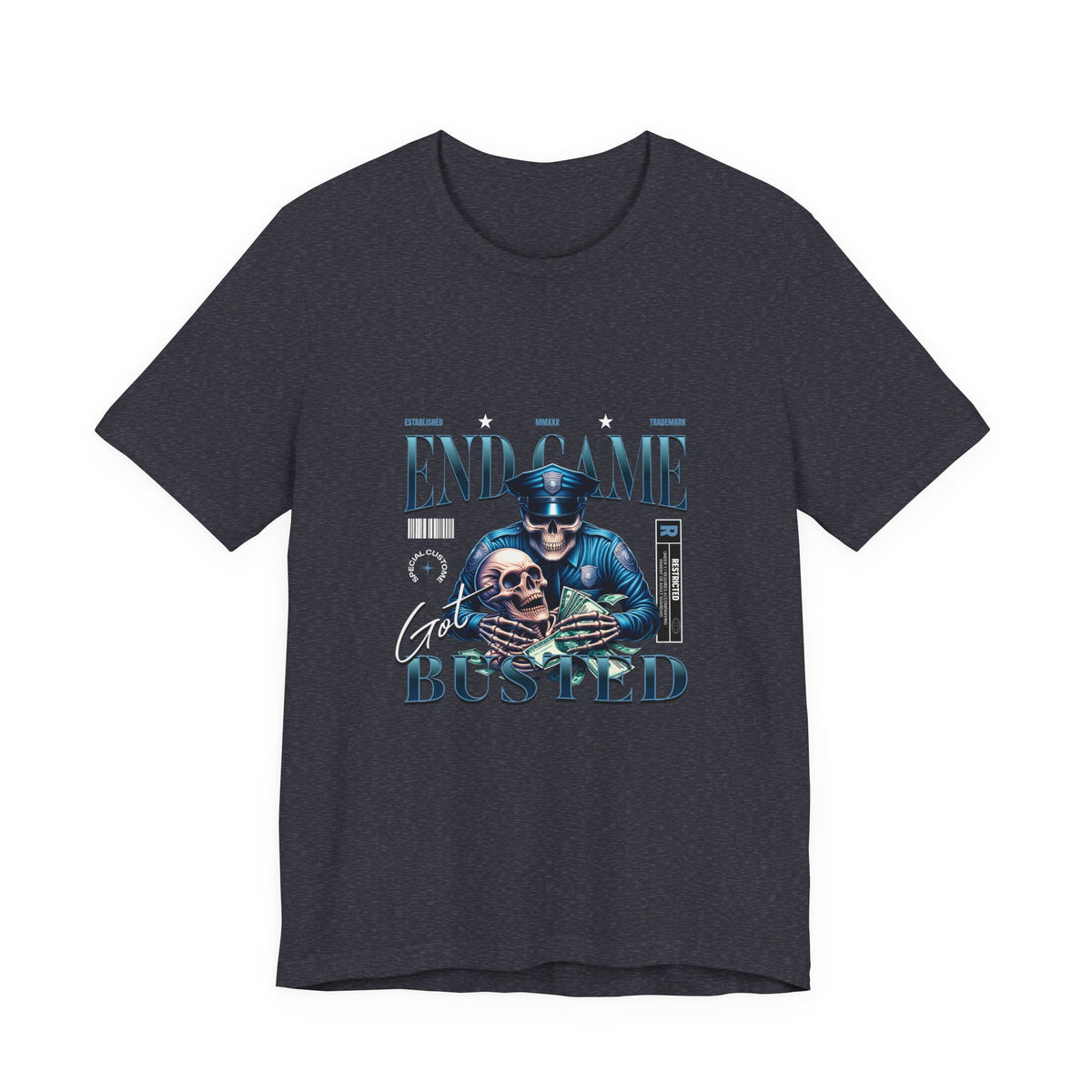 Endgame Got Busted Tee — Police Skull Graphic T-Shirt