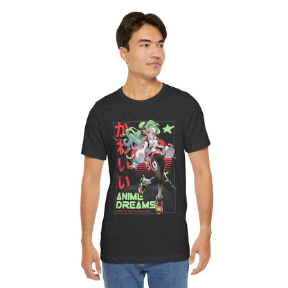 Anime Dreams Kawaii Tee — Neon Retro Anime Girl Graphic T-Shirt