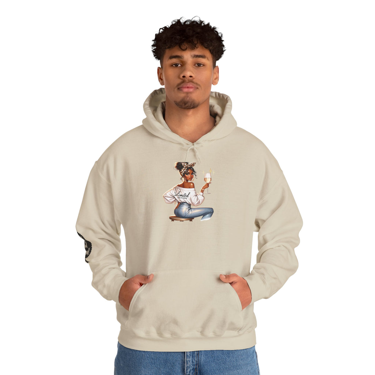 Cozy Chick Hoodie — Fashionable Woman Relaxing with Coffee Graphic Hooded Sweatshirt