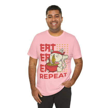 Ramen Cat Tee — "Eat Sleep Repeat" Cute Noodle Lover T-Shirt