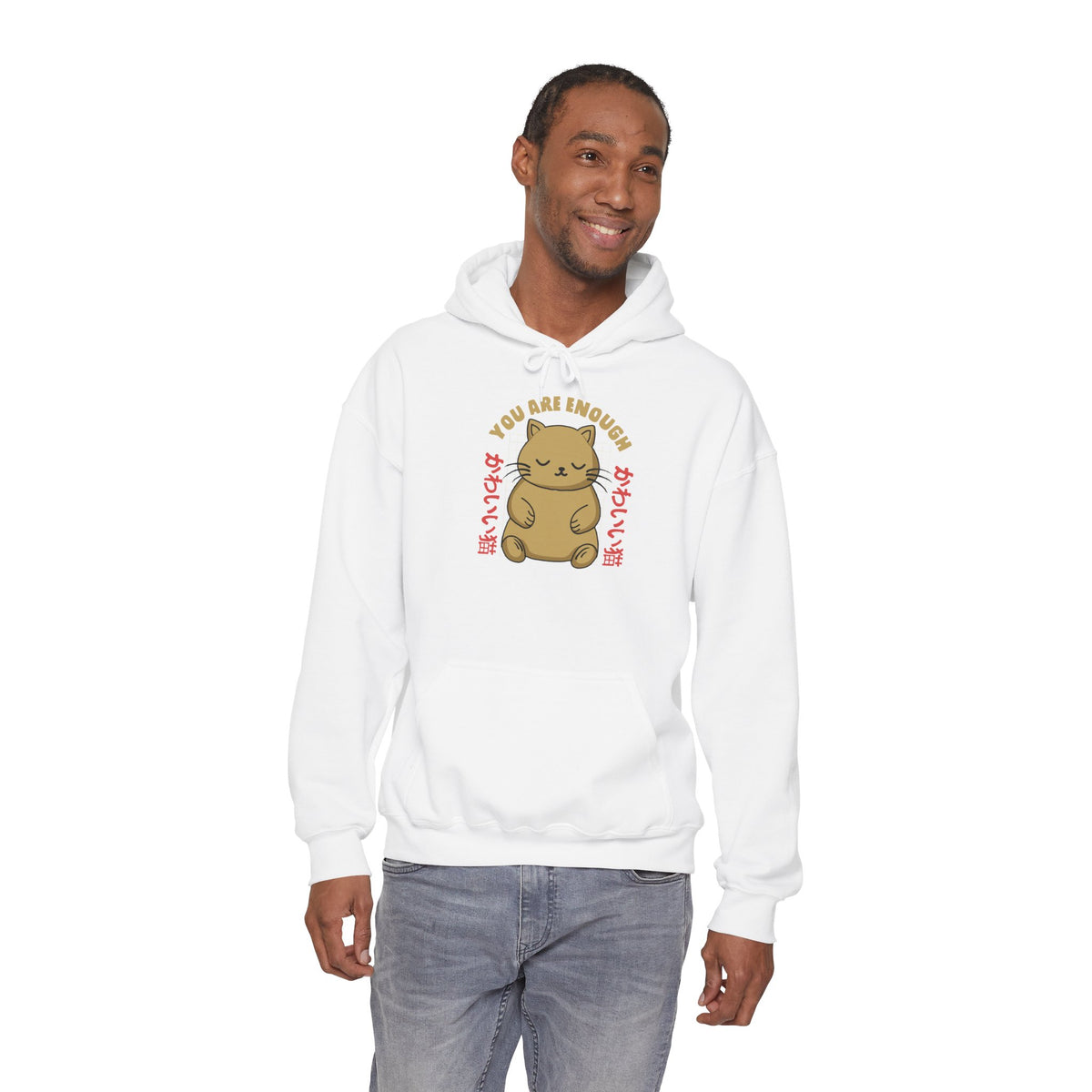 Hoodie — Cute 'You Are Enough' Kawaii Cat Comfort Hoodie