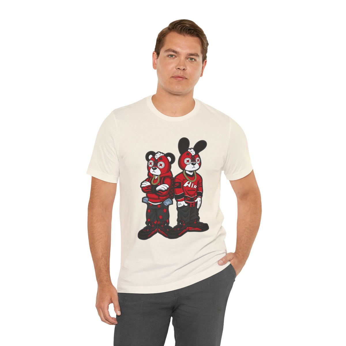 Streetwear Cartoon Bear & Bunny Tee — Hip Hop Graphic T-Shirt