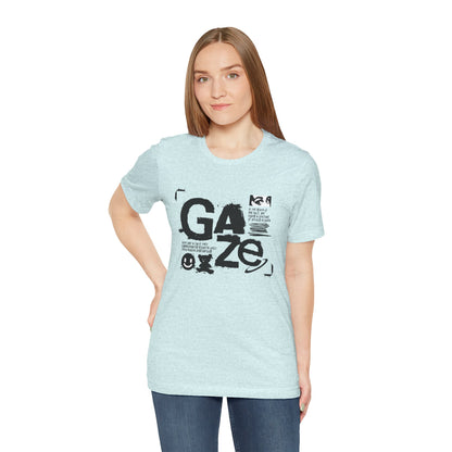 Gaze Typography Graphic Tee — Abstract Monochrome Text Art T-Shirt