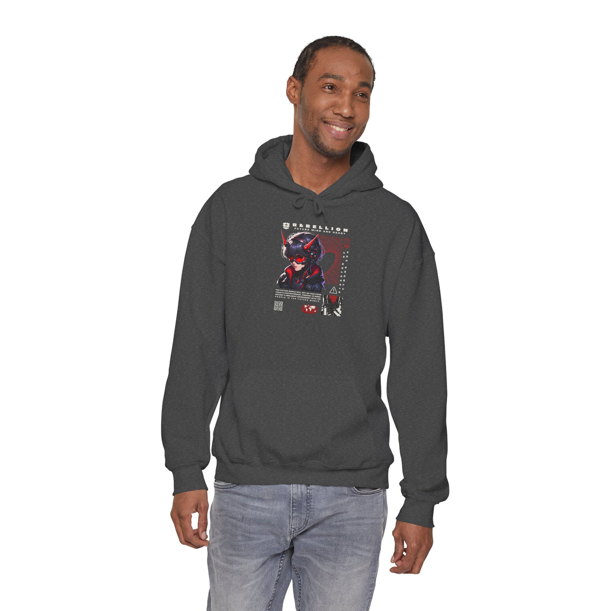 Cyber Samurai Hoodie — Futuristic Red Oni Graphic Pullover