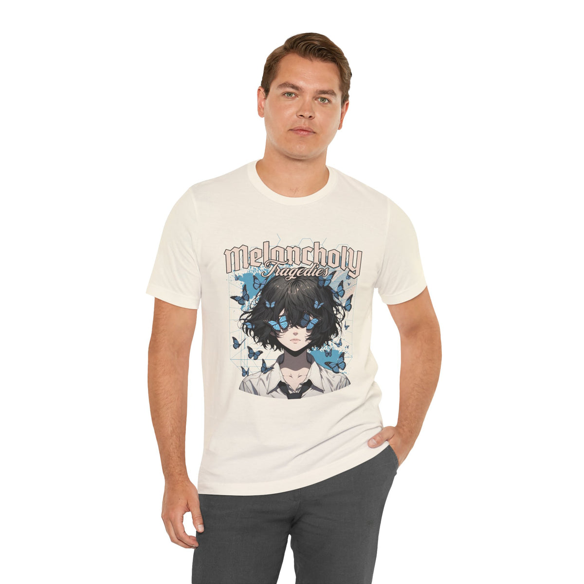 Melancholy Tragedia Anime Tee — Blue Butterflies Graphic T-Shirt