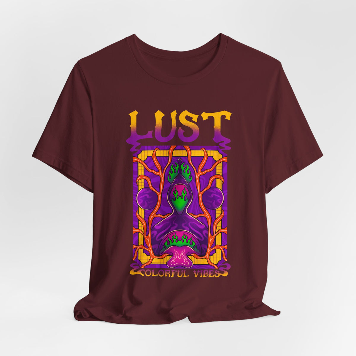 Lust Colorful Vibes Graphic Tee — Psychedelic Tarot-Inspired T-Shirt