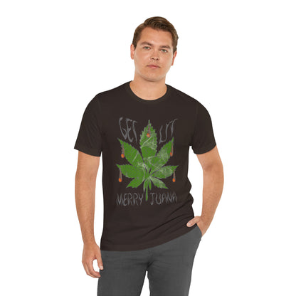 Merry Tijuana Cannabis Leaf Tee — 'Get Lit' Holiday Marijuana T-Shirt