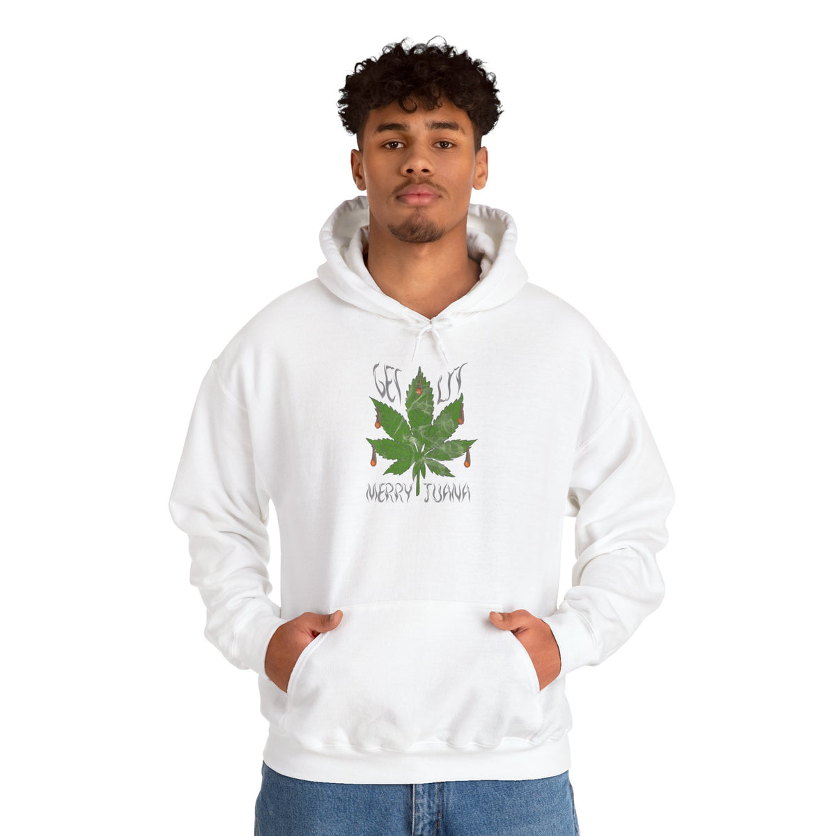 Cannabis Leaf Hoodie - "Get High" Retro Green Graphic Pullover
