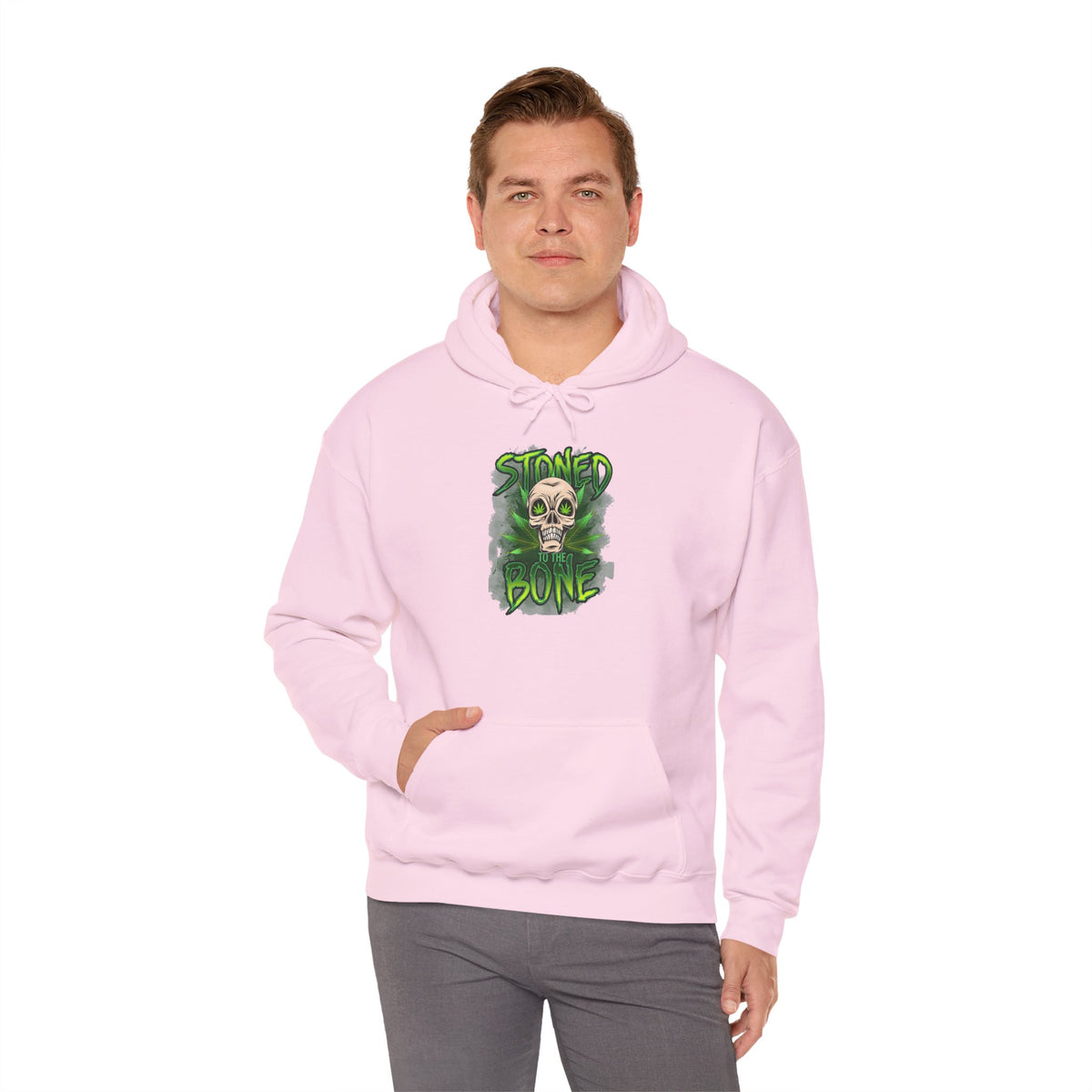 Skull 'Stoned Bone' Hoodie – Green Cannabis Skull Graphic Pullover