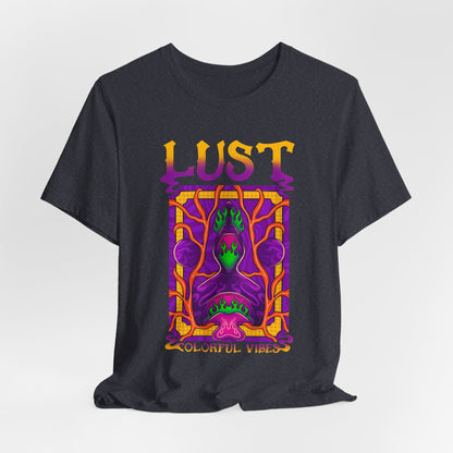 Lust Colorful Vibes Graphic Tee — Psychedelic Tarot-Inspired T-Shirt