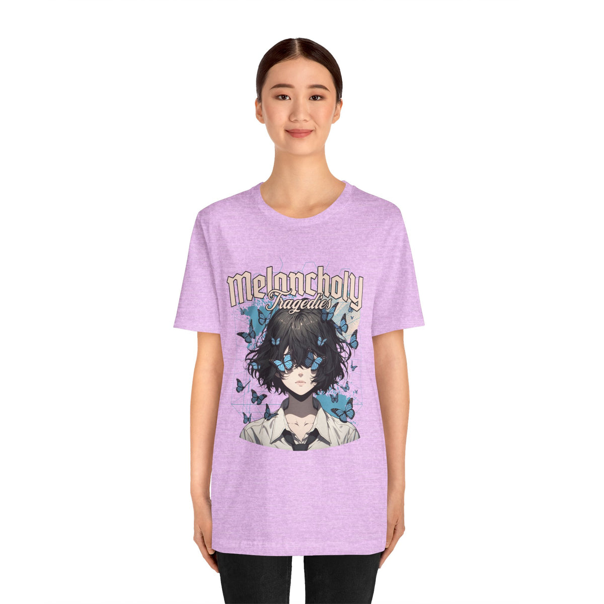 Melancholy Tragedia Anime Tee — Blue Butterflies Graphic T-Shirt