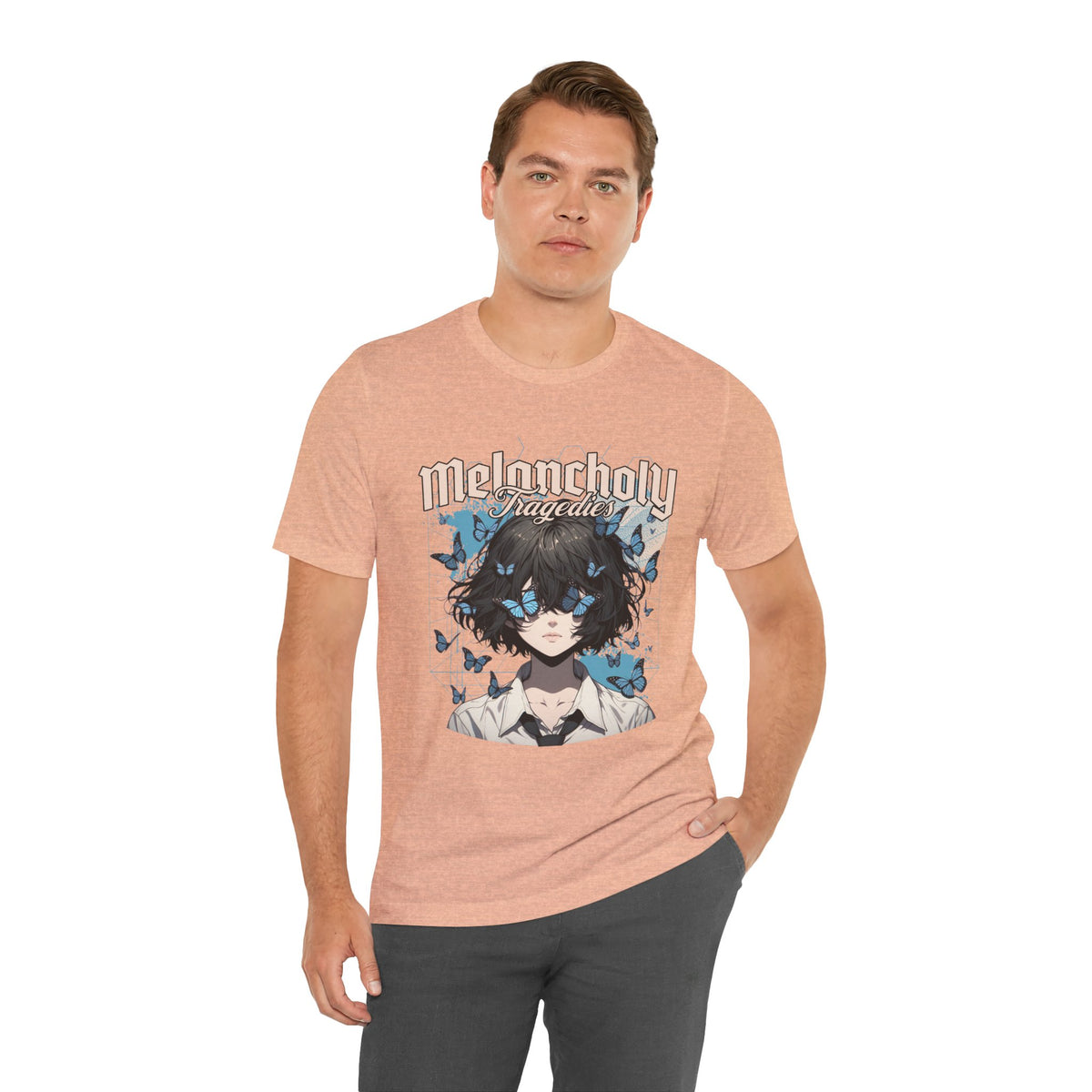 Melancholy Tragedia Anime Tee — Blue Butterflies Graphic T-Shirt