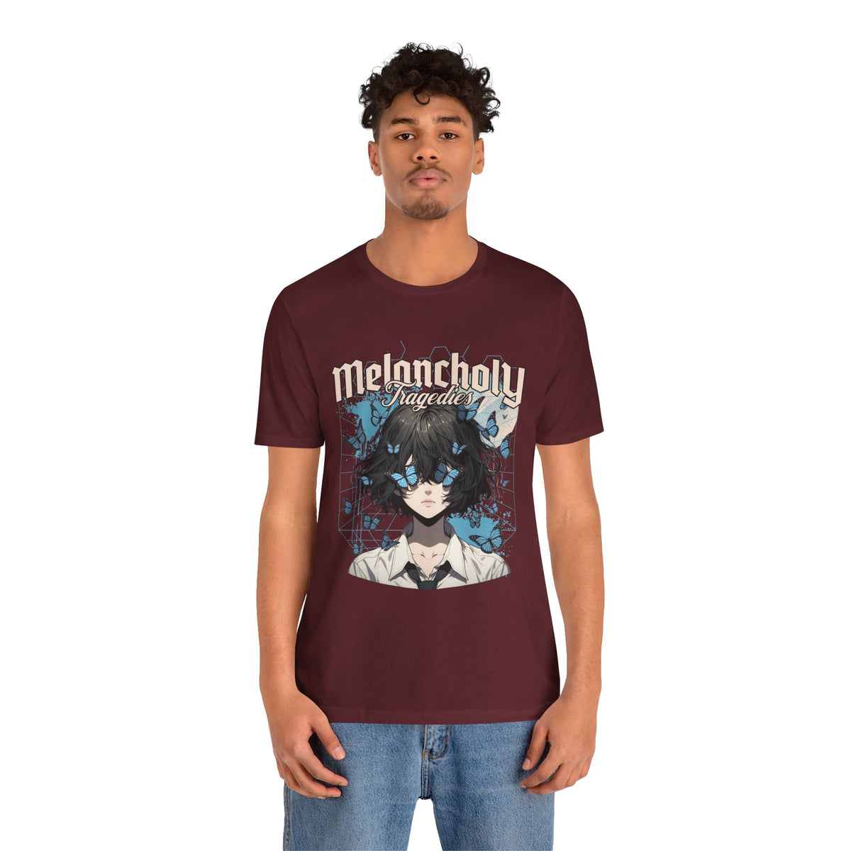 Melancholy Tragedia Anime Tee — Blue Butterflies Graphic T-Shirt