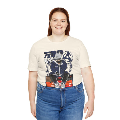 Anime Sneakerhead Tee — Sitting Character on Shoe Boxes with Japanese Text