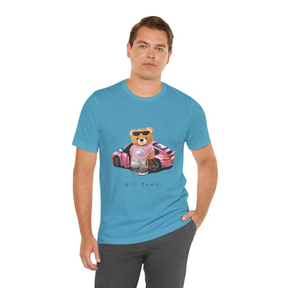 Girl Power Bear Tee — Cute Pink Car Teddy Graphic T-Shirt