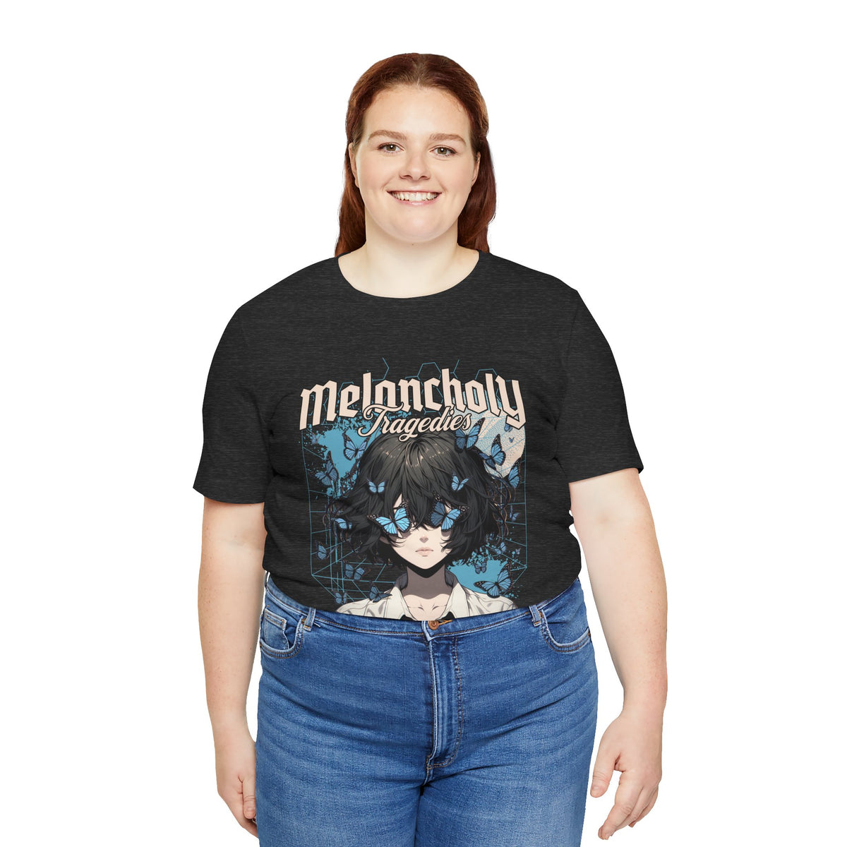 Melancholy Tragedia Anime Tee — Blue Butterflies Graphic T-Shirt