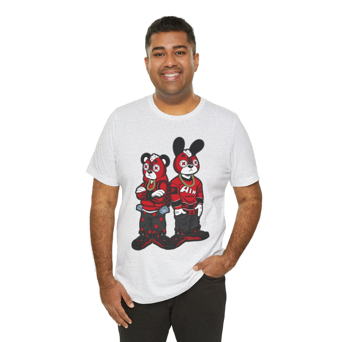 Streetwear Cartoon Bear & Bunny Tee — Hip Hop Graphic T-Shirt