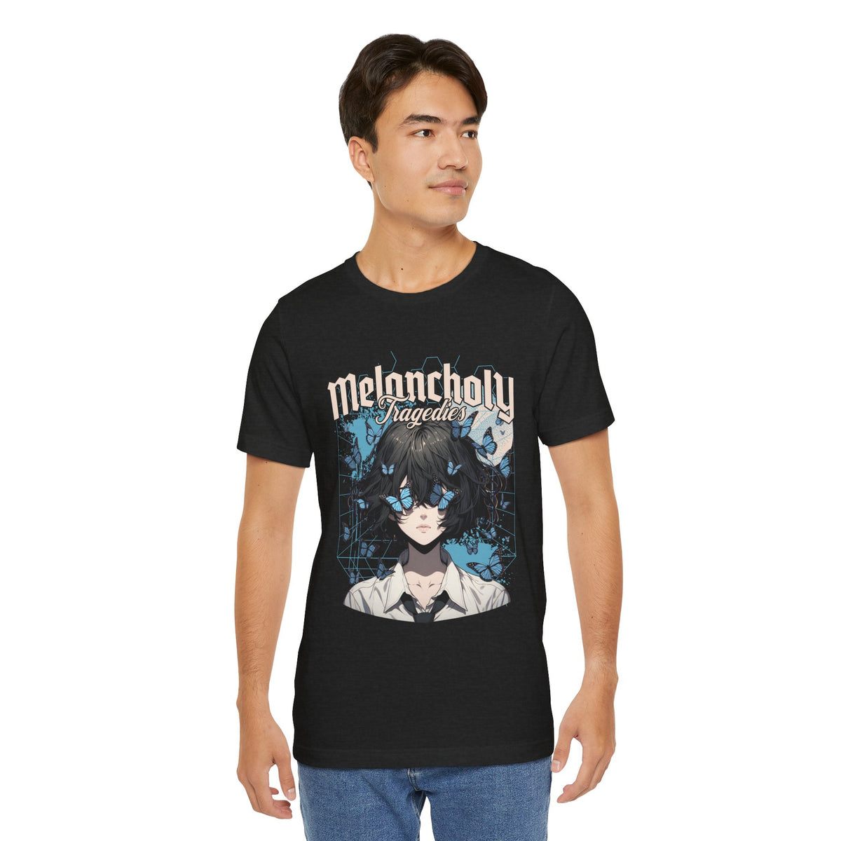 Melancholy Tragedia Anime Tee — Blue Butterflies Graphic T-Shirt