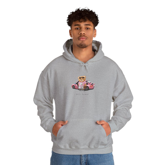 Teddy Bear Racing Hoodie — Cute Bear in Pink Sports Car Pullover