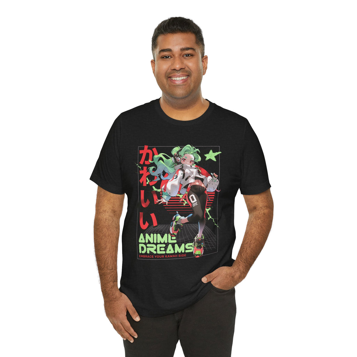Anime Dreams Kawaii Tee — Neon Retro Anime Girl Graphic T-Shirt