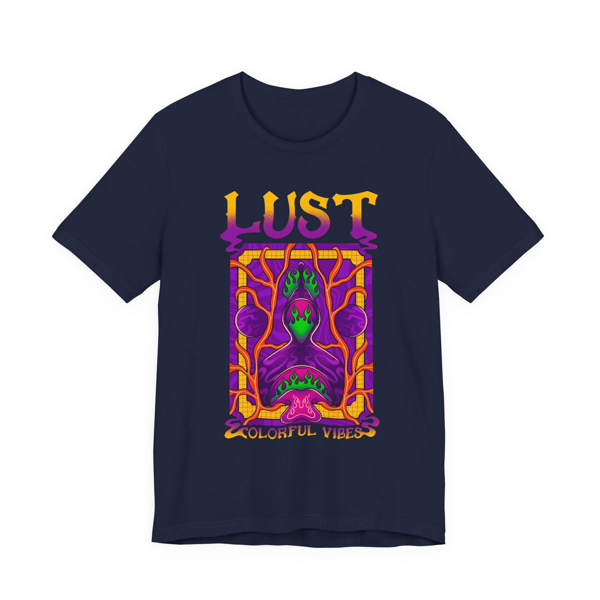 Lust Colorful Vibes Graphic Tee — Psychedelic Tarot-Inspired T-Shirt