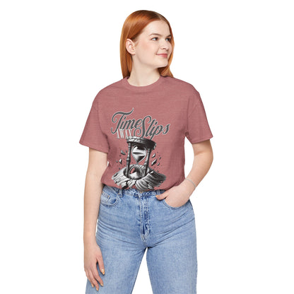 Time Slips Hourglass T‑Shirt — Vintage Black & White Graphic Tee